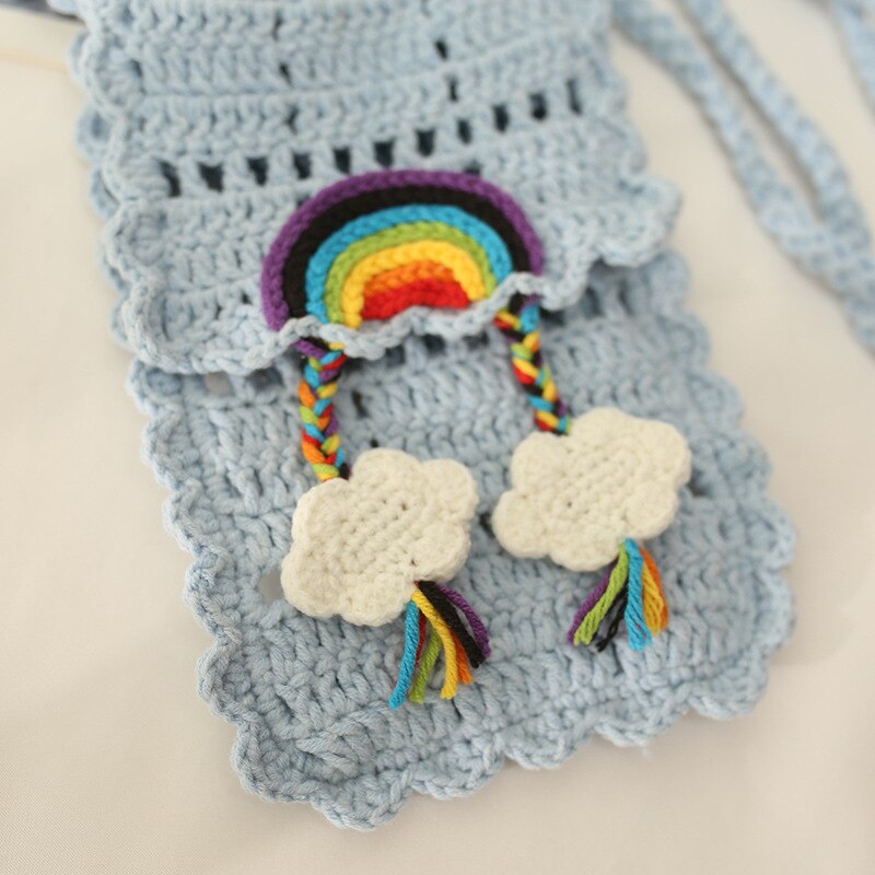 handgefertigt Mädchen Häkeln Strick Blumen- Klappe Schulter Tasche Girly Teenager Kleine Größe Aushöhlen Nette Smartphone Schlinge Umhängetasche