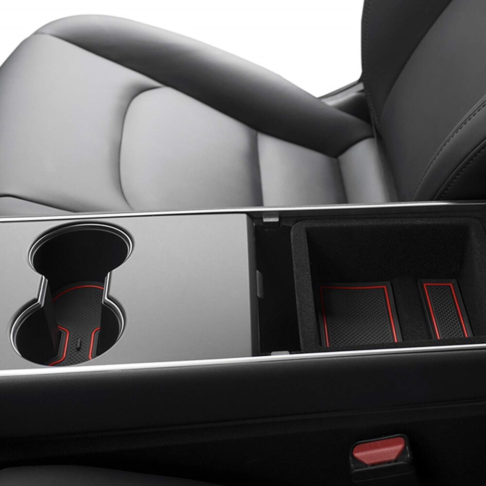 Tey 7 st/set för tesla modell tre biltillbehör grind spår dyna dörr spår gummimatta mittkonsol mugghållare modell 3