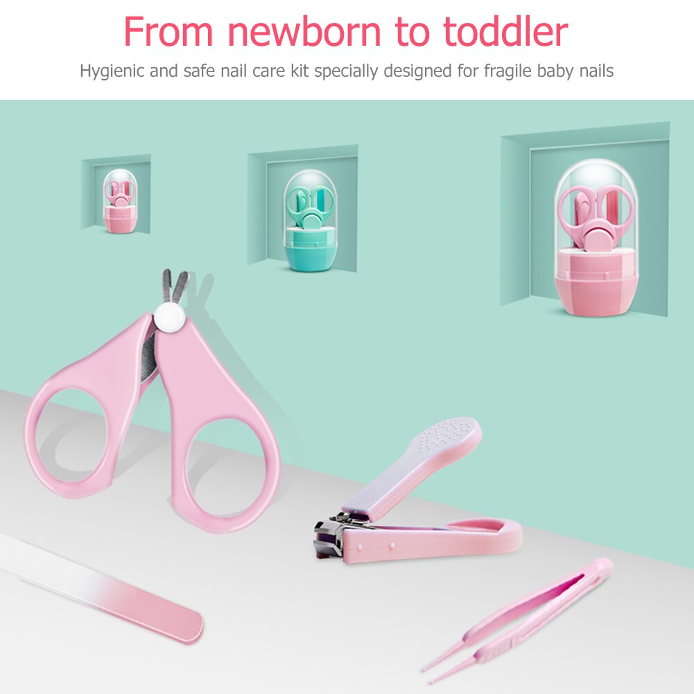 4 pçs/set bebê segurança cuidados com as unhas conjunto kits de saúde do bebê cor sólida infantil aparador de dedo portátil tesoura clippers caixa