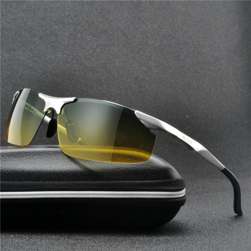 Aluminium magnesium mænds solbriller polariserede mænd dag og nat spejl briller mandlige briller tilbehør til mænd uv nx: Sølv dag nigiht