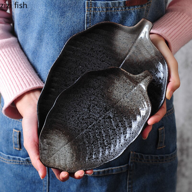 Ceramic Dinner Plates Vegetable Dish Leaf Shape Tableware Sashimi Sushi Dish Hotel Restaurant Cooking Plate Snack Desserts Tray
