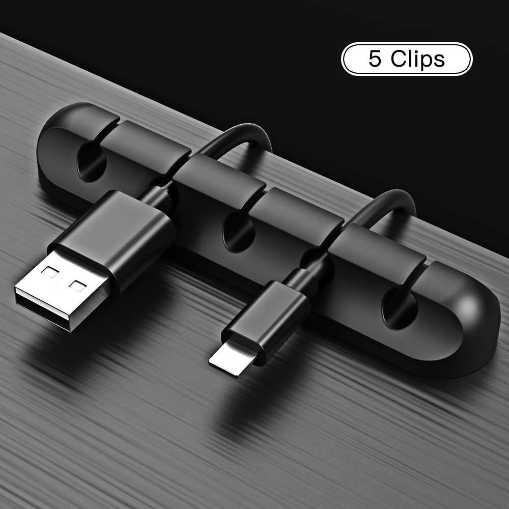 Usb kabel opruller efterbehandler kabel arrangør datakabel fastgørelsesklemmer skrivebord kabel håndtering ladekabel holder til musetastatur: 5 huller
