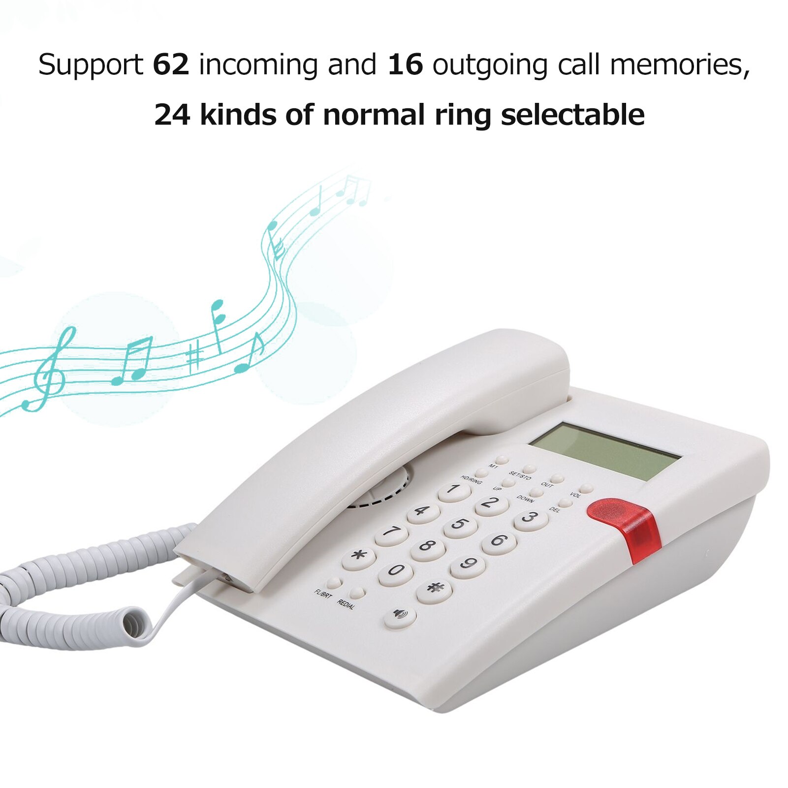 Desktop Battery-free Landline Telephone with Caller Identification Adjustable LCD Screen Brightness White(US Telephone Line)