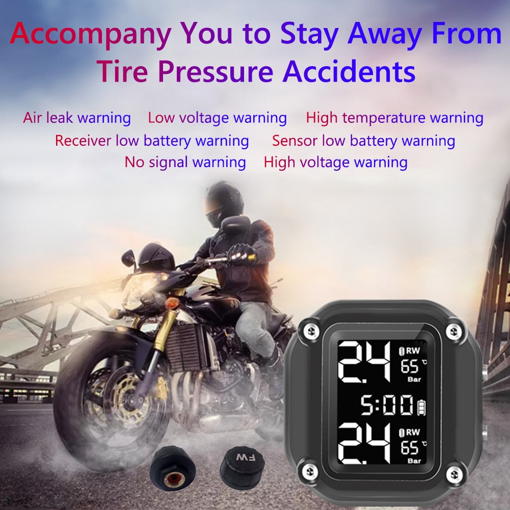 Solar TPMS with Time Display IP65 Tire Pressure Monitoring System Unique Parts Portable Car Ornaments for Motorcycle