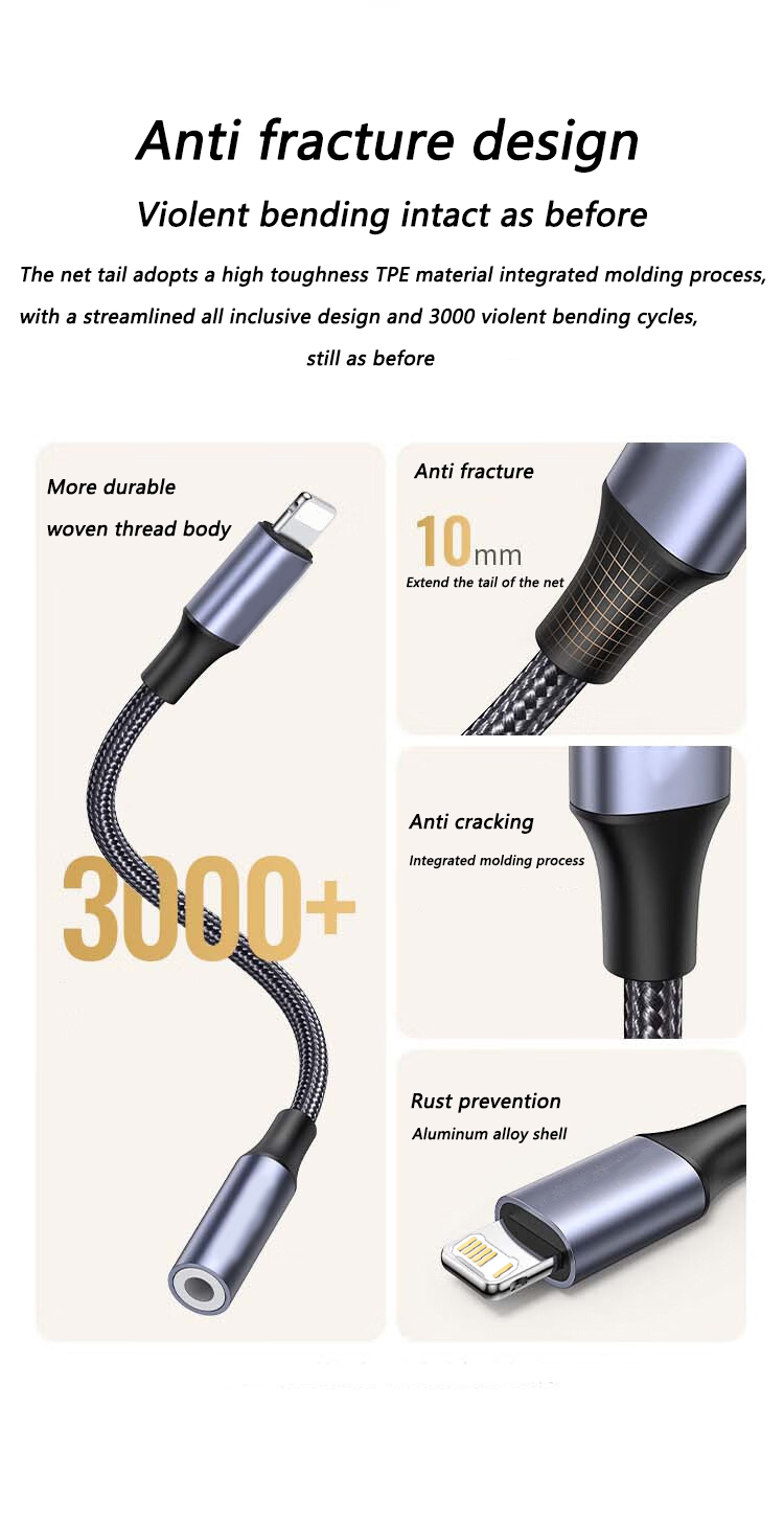 3,5 mm Klinke AUX-Kabel 8-polige Beleuchtungsschnittstelle zu AUX-Kopfhörer-Adapter Audiokabel-Anschluss-Splitter für iPhone 14 13 12 11