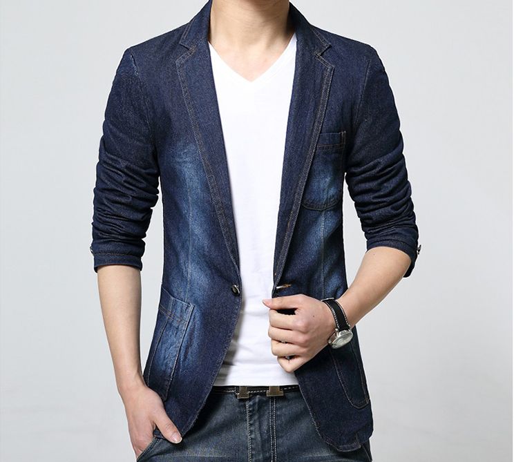 Våren män enknäppt jeans kavaj kostymer casual slim fit kostymjacka  g033001: 1 / L