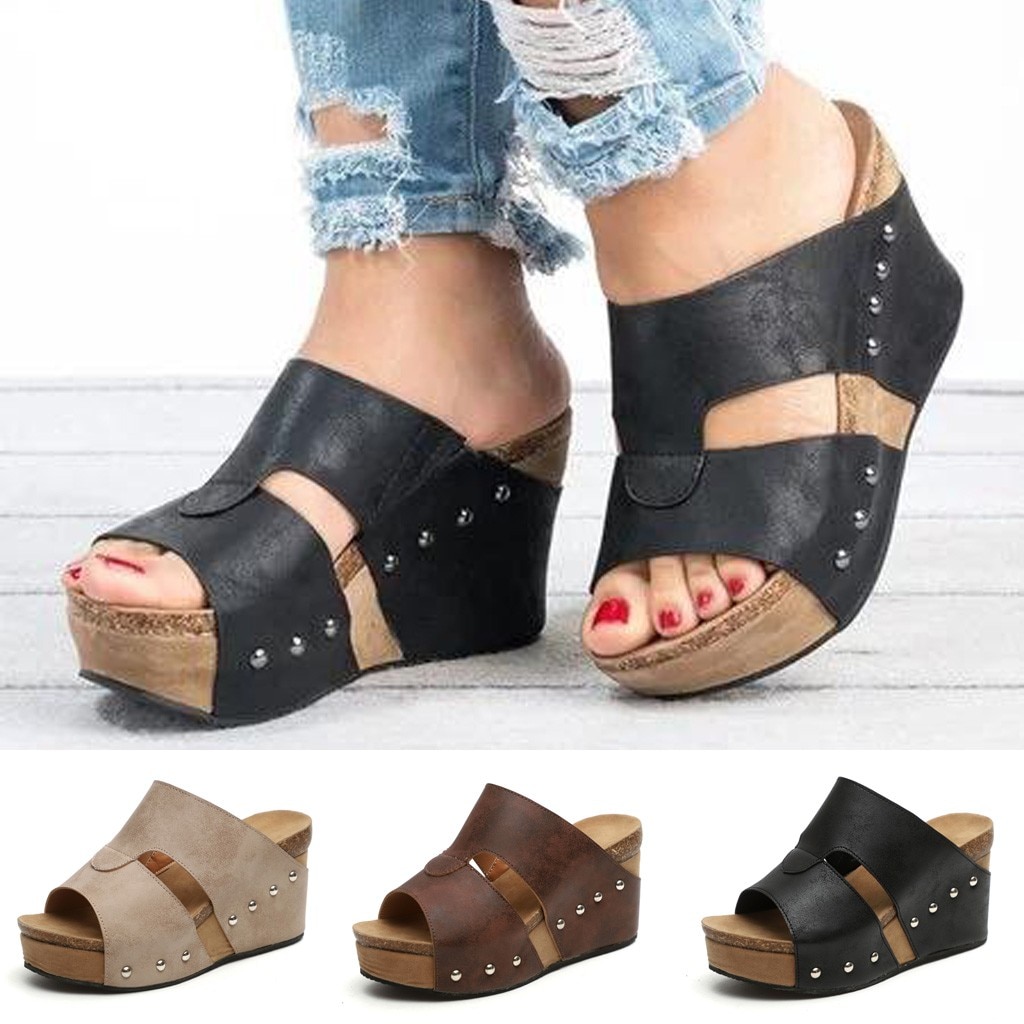 Sagace Vrouwen Slippers Hoge Hakken Slippers Vrouwen Klinknagel Strand Sandalen Boho Casual Schoenen Vrouwen Wiggen Schoenen Dikke Bodem Slipper