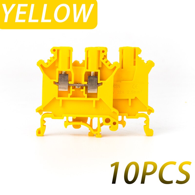 10Pcs Din Rail Terminal Block UK-5N Connductor Universal Class Screw Wire Connector Strips Disassemble assembly: Yellow-10PCS