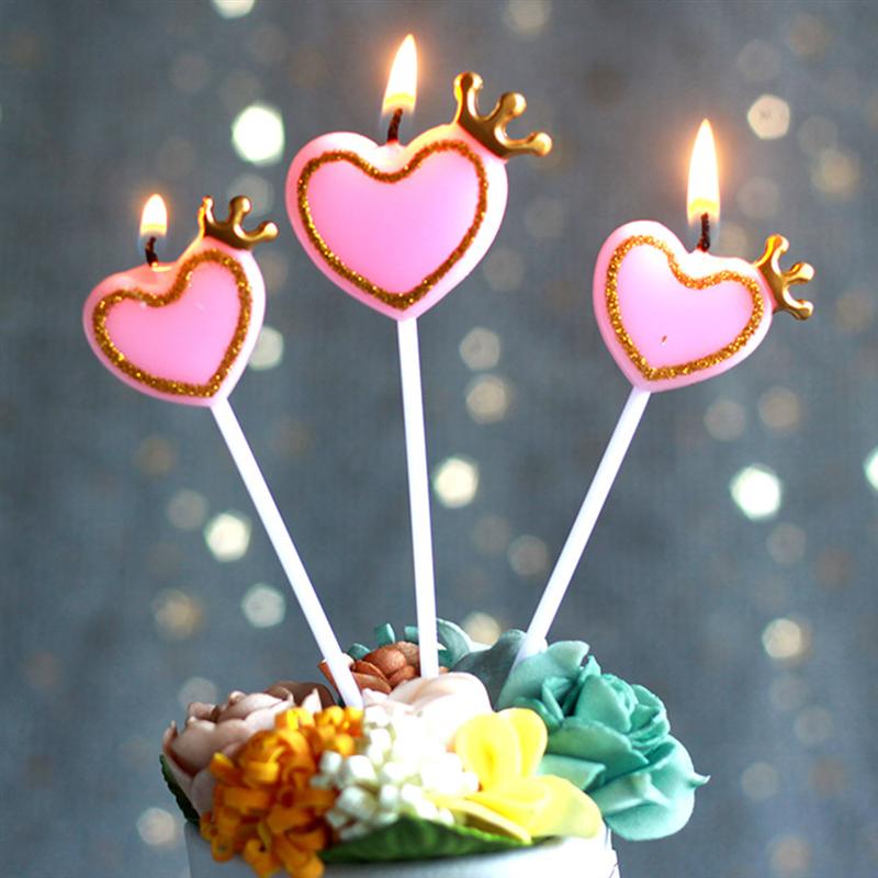 6pcs Verjaardagstaart Kaars Decoratie Hart Crown Shape Cake Kaars Creatieve Taart Kaars Decoratie