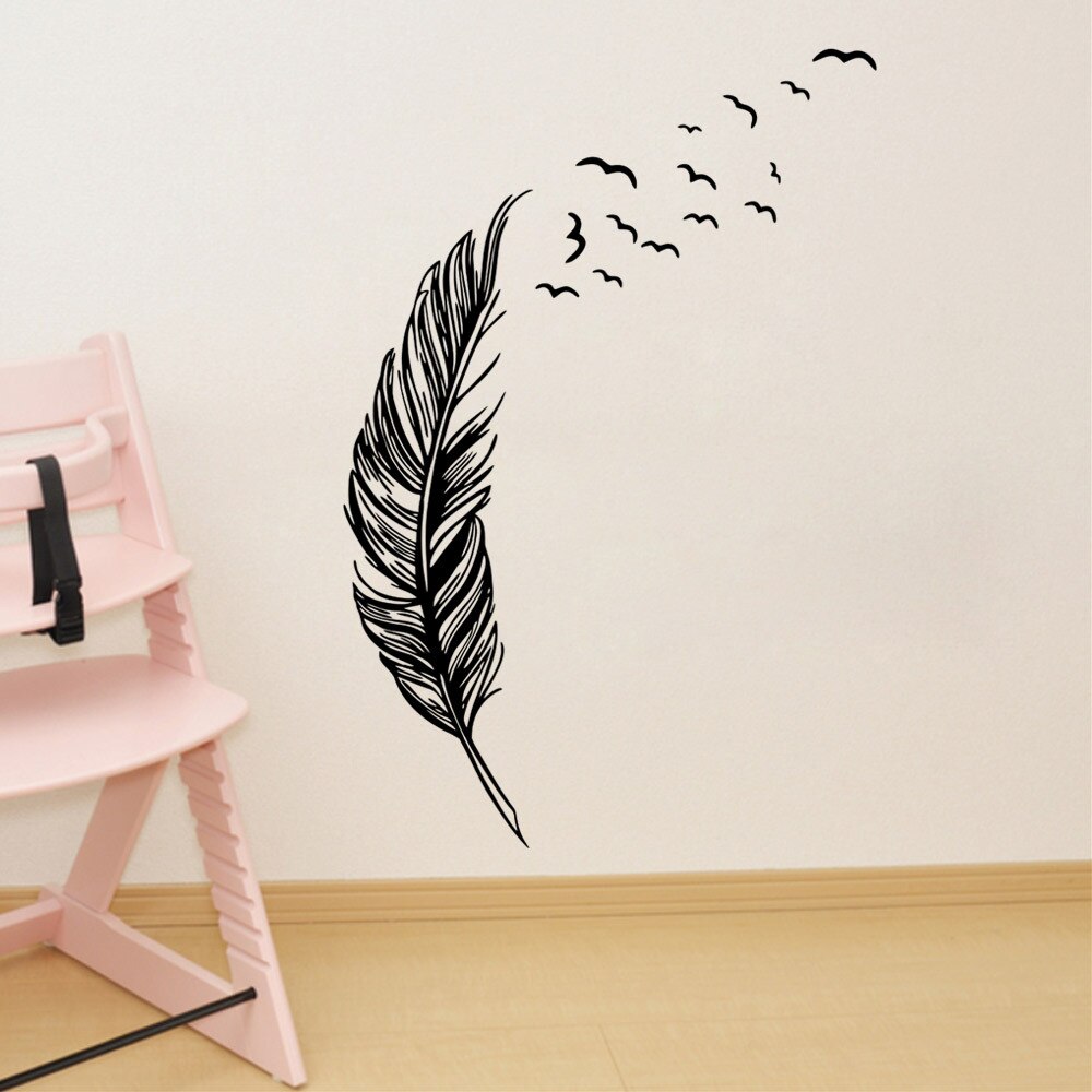 Sort fjer mønstre wallsticker vandtæt aftagelig vinyl fugle flyvende fjer soveværelse hjem mærkat vægmaleri kunst dekoration: Default Title