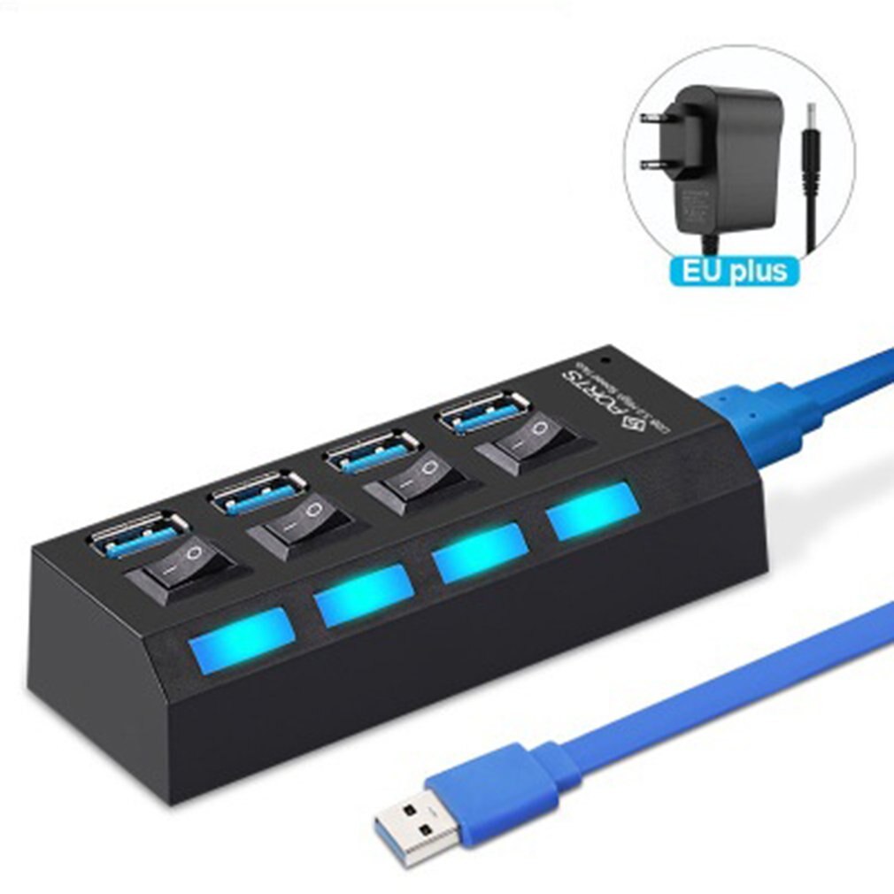 USB Hub 3.0 USB Splitter Multi USB 3 2.0 Hub Multiple 7 Port Hab Splitters Use Power Adapter Computer Accessories Hub For PC: 4 port EU power