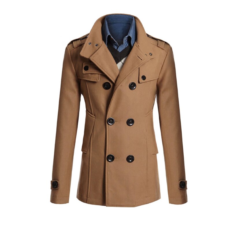 Herfst winter wollen jas heren mandarijn kraag wolmix dubbelrijs jas jas heren overjassen