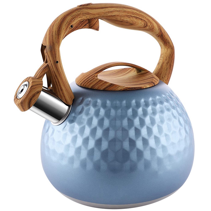 Kachel Top Rvs Theepot Food Grade Theepot Met Houtnerf Handvat Geschikt Fluitje Ketel: Blauw