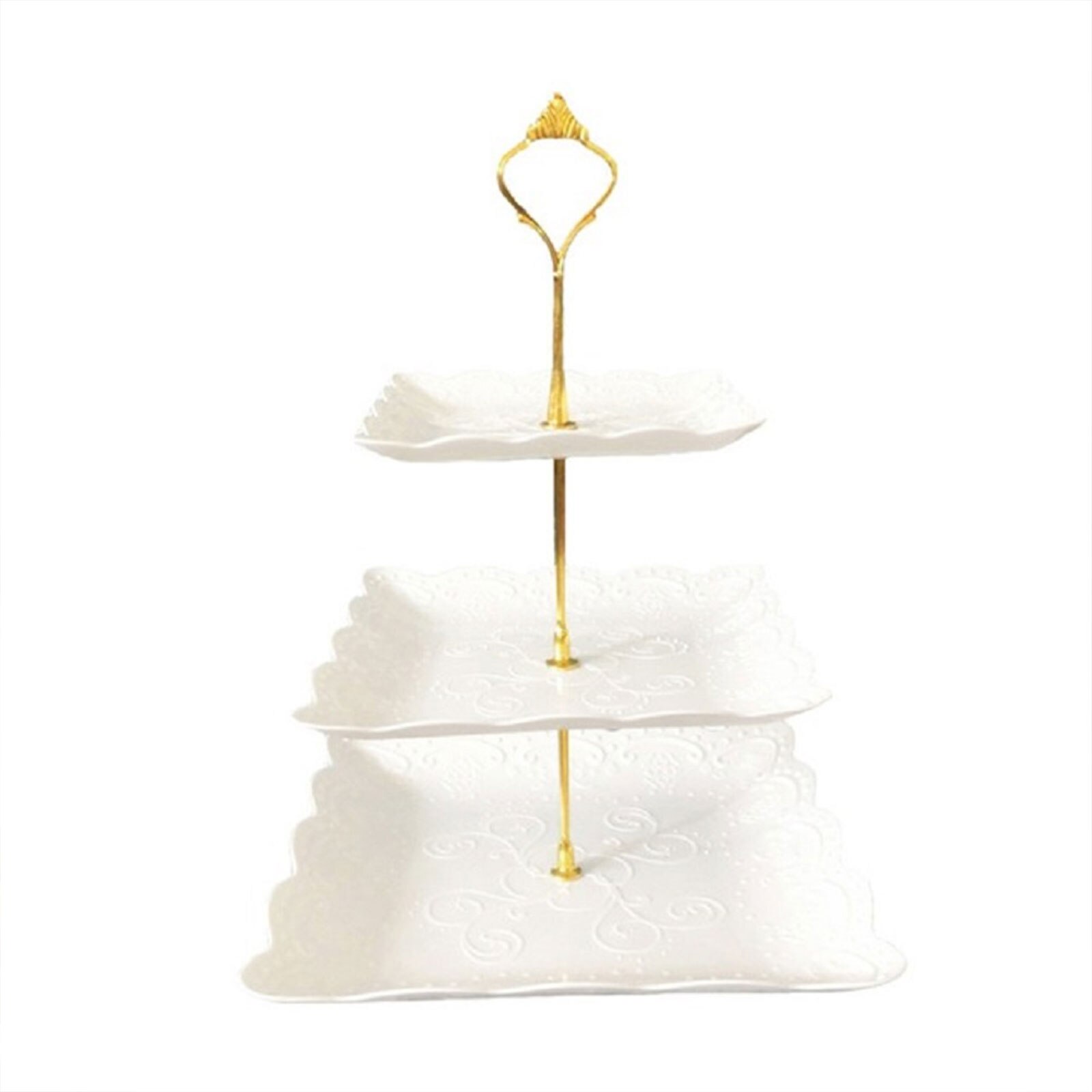 Three Layers Cake Stand Fashionable Living Room Dessert Fruit Birthday Party Wedding Snack Cupcake Plate: White Squar Gold Rod