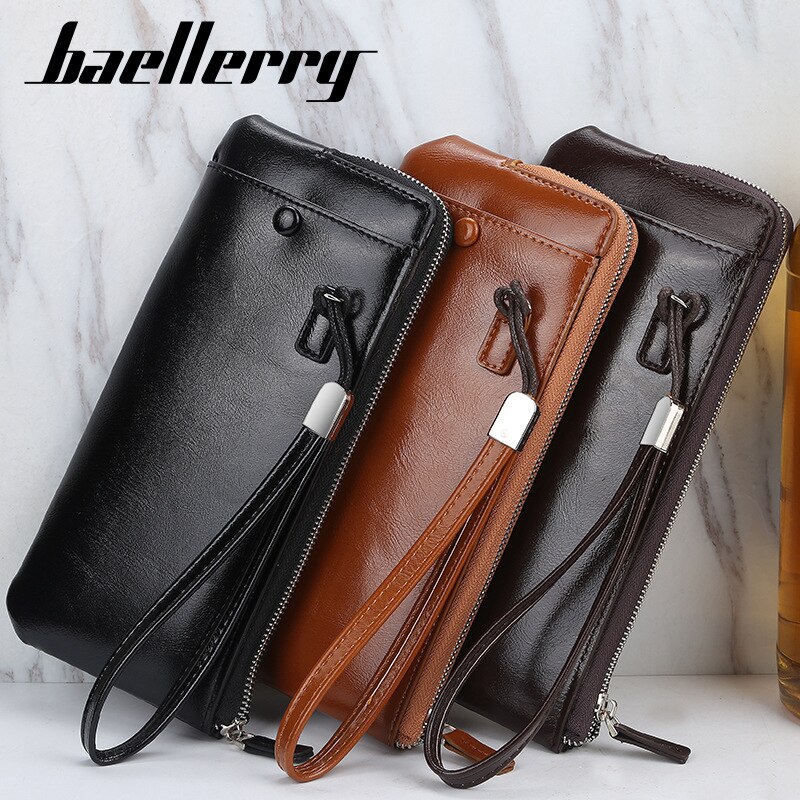 Classic Men Wallets Long for Phone Style Card Holder Male Purse Zipper Large Capacity Big Leather Zipper Business Wallet