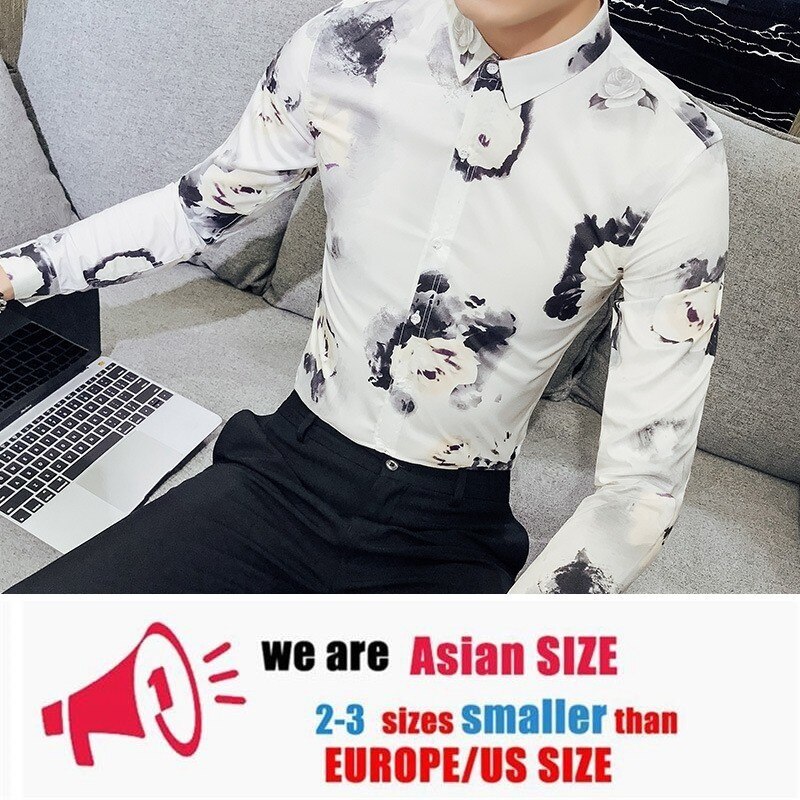 Primavera impresión coreana marea auto-cultivo camisa de manga larga de confort Casual camisetas de camisas masculina: white / M