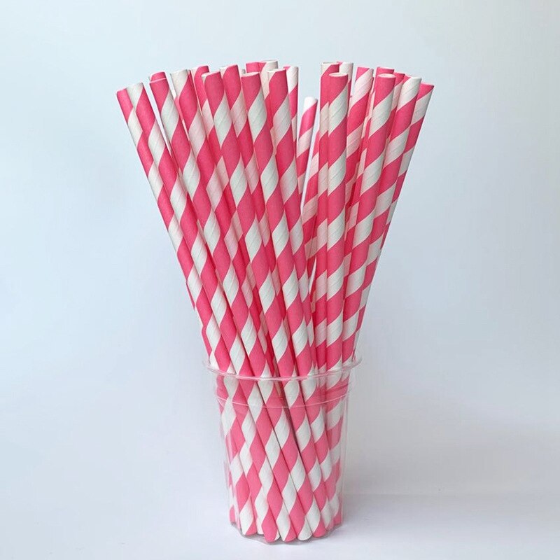 25Pc Papier Rietjes Gestreepte Wegwerp Party Paper Rietje Servies Bruiloft Verjaardag Partij Decoratie Baby Shower Benodigdheden: Pink