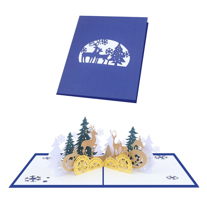 3D Pop Up Card Santa Claus Christmas Deer Merry Christmas Greeting Cards Home Party Decorations Year Greeting Card: C
