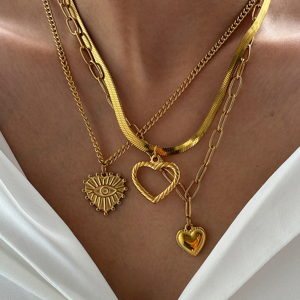 Collar de acero inoxidable con textura Noble Vintage, colgante de corazón único, cadena de varios estilos, collar fino para mujer, joyería, ropa de