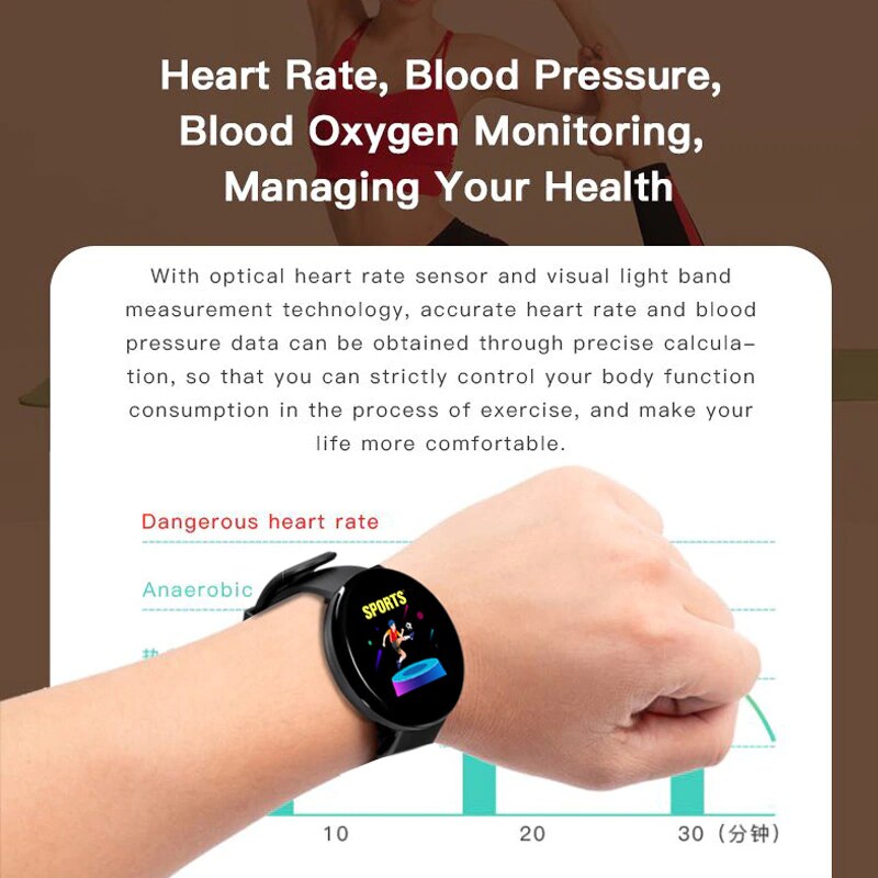 Tezer d18 pulseira inteligente freqüência cardíaca pressão arterial saúde à prova d18 água relógio inteligente d18 bluetooth pulseira de fitness rastreador