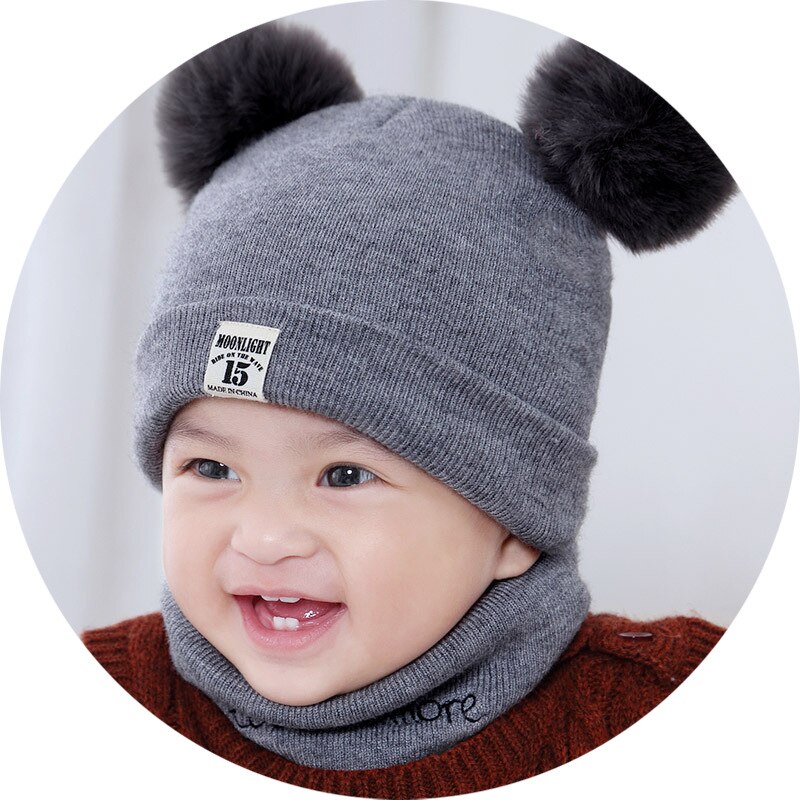 Herfst winter baby mutsen voor kinderen sjaal set pompom meisjes jongens mutsen mutsen kinderen pasgeboren muts
