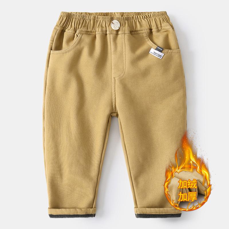 Zimowe ciepłe pluszowe spodnie dla chłopca spodnie dla chłopców spodnie dresowe bawełniane długie spodnie elastyczny pas dorywczo spodnie chłopięce biegaczy: khaki / 4T