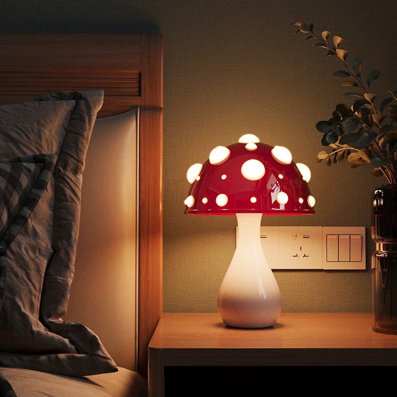 Shiitake mushroom desk lamp, amanita mushroom lamp with tri-color led -g9- bulbs, ac powered or usb-dc powered, biomimetic lighting