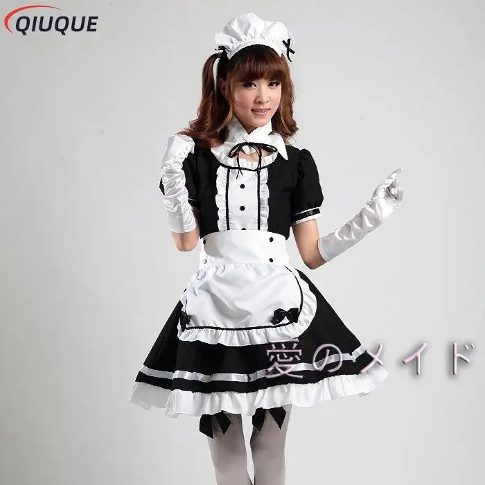 Women Black Maid Outfit Girls Sweet Gothic Lolita Dress Anime K-ON! Cosplay Costume Apron Dress Plus Size Uniforms