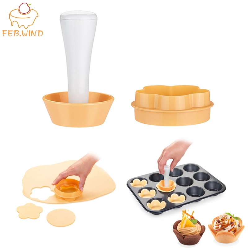 Plastic Ronde/Phyllo Tarte Shell Mold Set Omvat Taart/Gebak Sabotage Deeg Druk Cookie Cutter Bakvorm Voor banketbakker 059