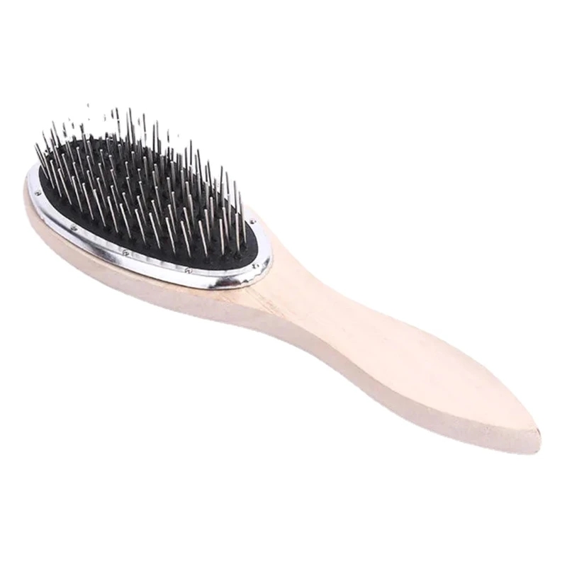Houten handvat ontwarrende haarborstel Haarpruik Styling Stalen kammen Grove ronde kop Massageborstel Kapper Metalen kam