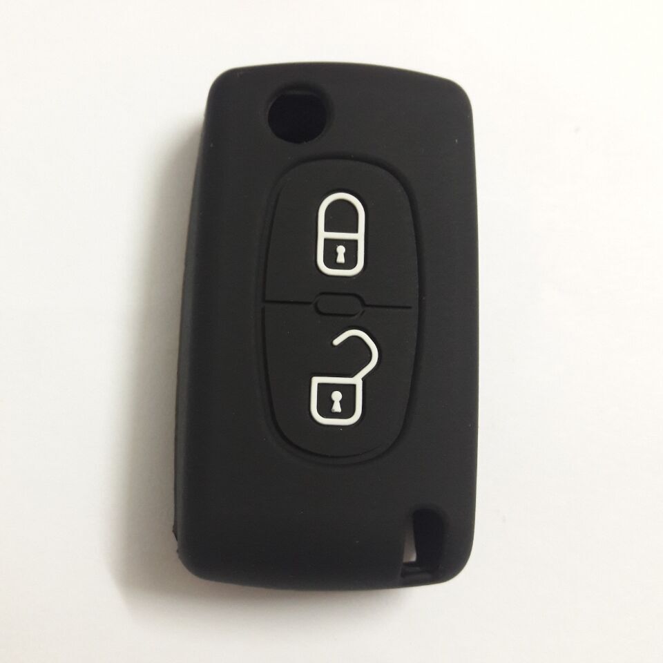 Flip Fob folding Remote Silicon Key Case For Peugeot 306 407 807 Partner Citroen C2 C3 C4 C6 Berlingo Remote fob Case 2 Button: Black