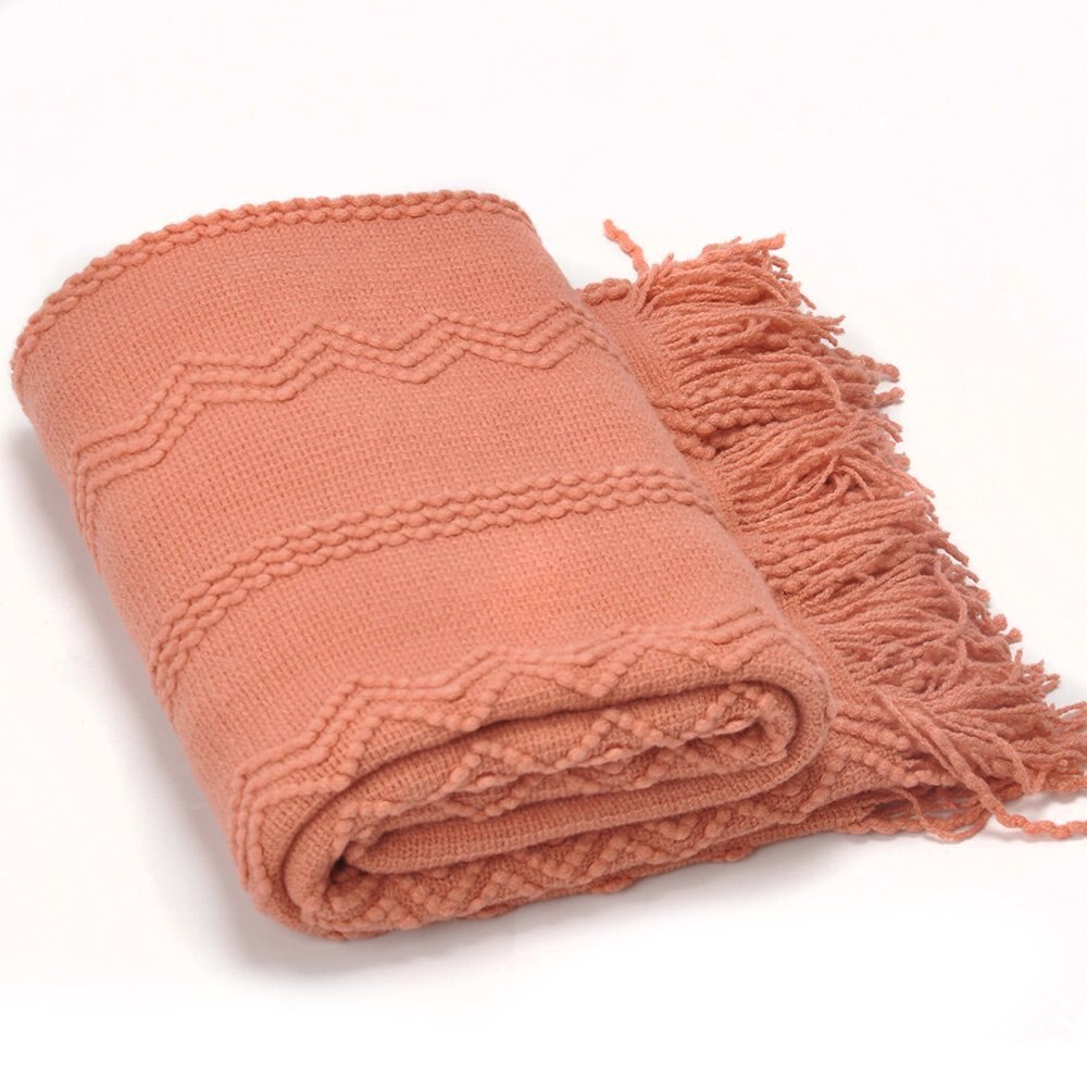 Battilo Intricate Woven Throw Blanket with Raised Patterns and Tasseled End 50"x60": Salmon
