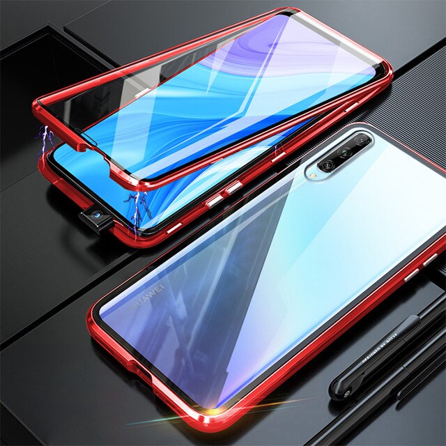 Magnetic Case For Huawei Y9s Case Clear Double-Sided Tempered Glass Hard Bumper Back Cover For Huawei Y9s Y 9s Shockproof Coque: Red