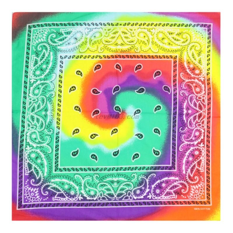 Multicolor Cotton Tie Dye Bandana Head Wraps Rainbow Swirl Paisley Floral Print Square Scarf Women Men Neck Wrist Band: 4