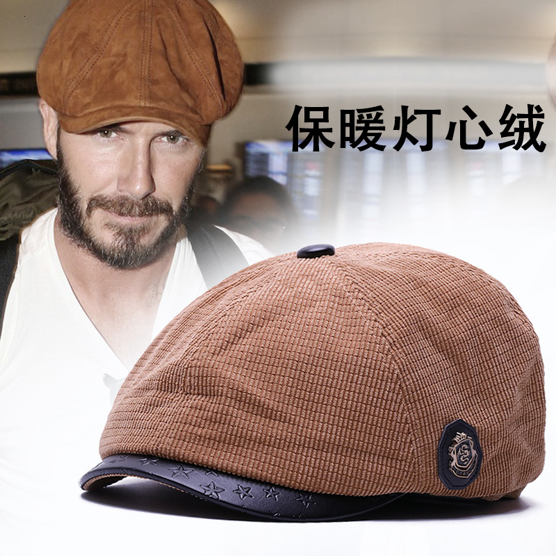 Gorros de invierno de pana para hombre, gorra gruesa y cálida con forro polar, octogonal, informal, para exteriores, 55,5-60cm