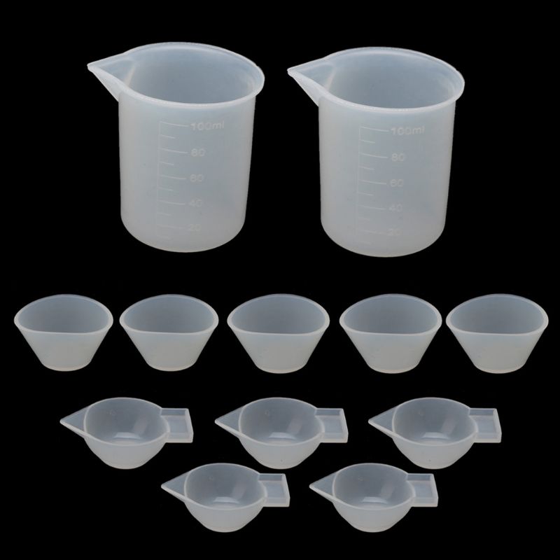 12Pcs Silicone Mixing Measuring Cups UV Resin Mold DIY Casting Jewelry Tool Kit