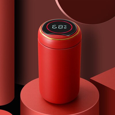 Inteligentny termos ze stali nierdzewnej kubek wody wyświetlacz temperatury duszny podróż akumulator filiżanka kawy butelka na wodę termos: czerwony