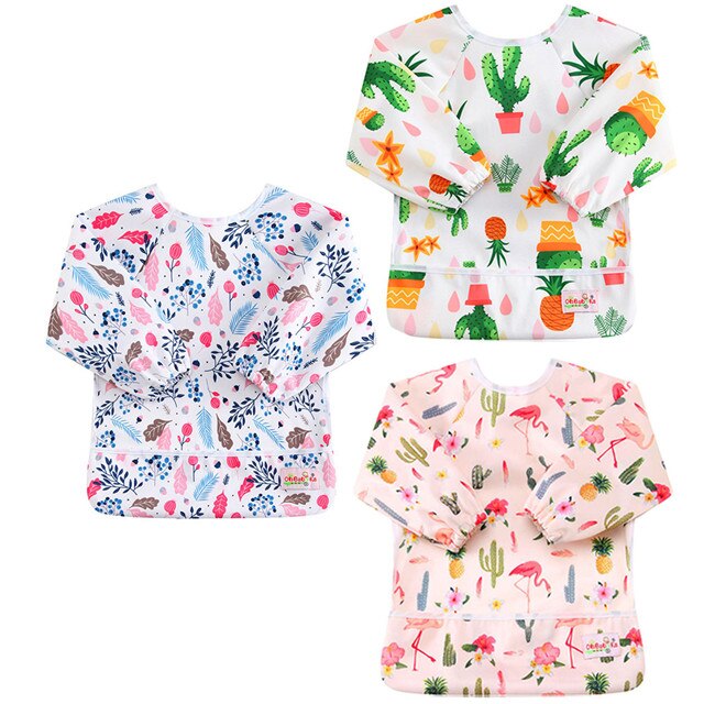 Ohbabyka bolsillo Baberos para comer bebé ducha impermeable manga larga alimentación de Bebé Ropa Unisex para niños 6-24Month 3 unids/pack: 223639