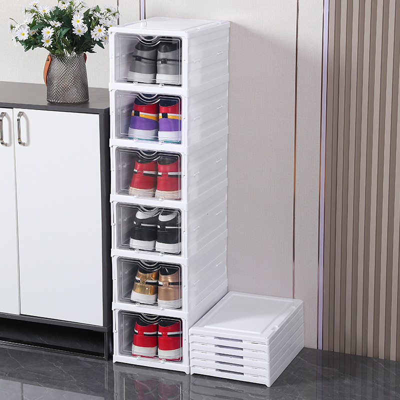 Folding Plastic Shoes Organizer Transparent Stackable Boots Storage Rack Narrow Vertical Space Saving Shoes Cabinet Organizer