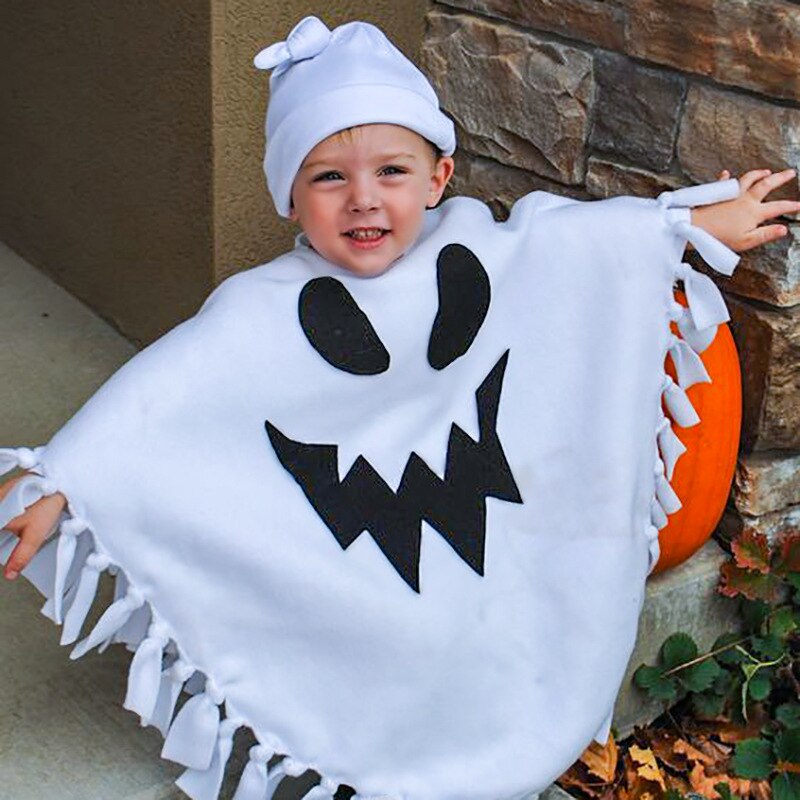 Toddler kid baby piger drenge halloween kostumer hvid spøgelse kappe + cap tøj hvid halloween børn kappe 1-5 år