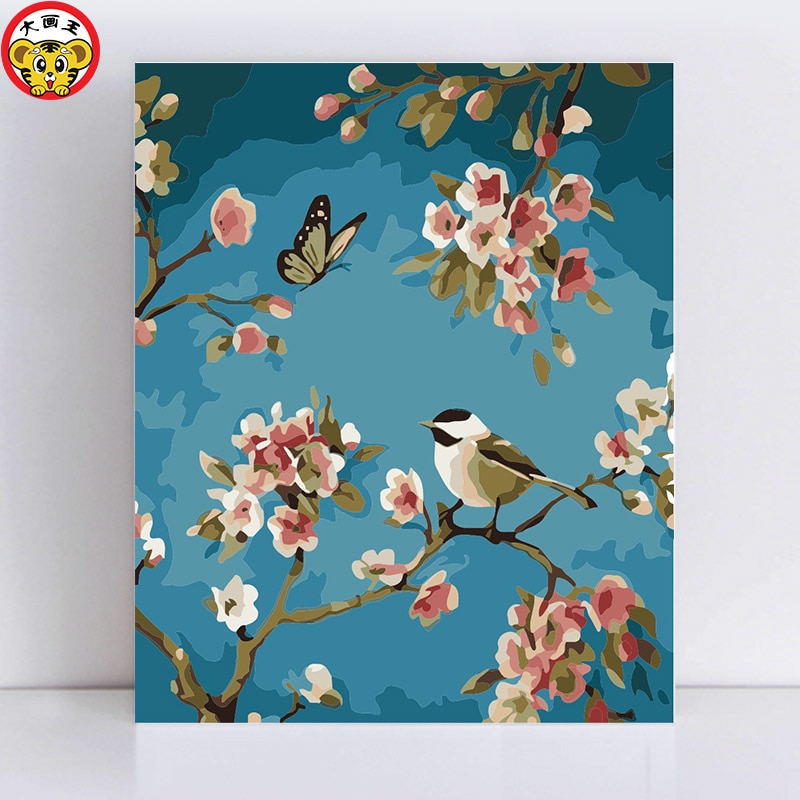 Peinture par numéros art peinture par numéro annonciation oiseaux paysage oiseaux et fleurs deux oiseaux peintures par numéros sur toile