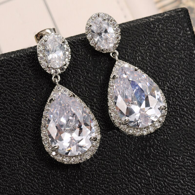 Huitan eternity bryllup øreringe til kvinder strålende krystal pære cubic zirconia jubilæum kærlighed luksus smykker