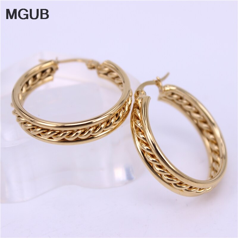 MGUB acier inoxydable tresse boucle d'oreille couleur or 6mm large accessoires pour femmes 30mm taille Discount LH517