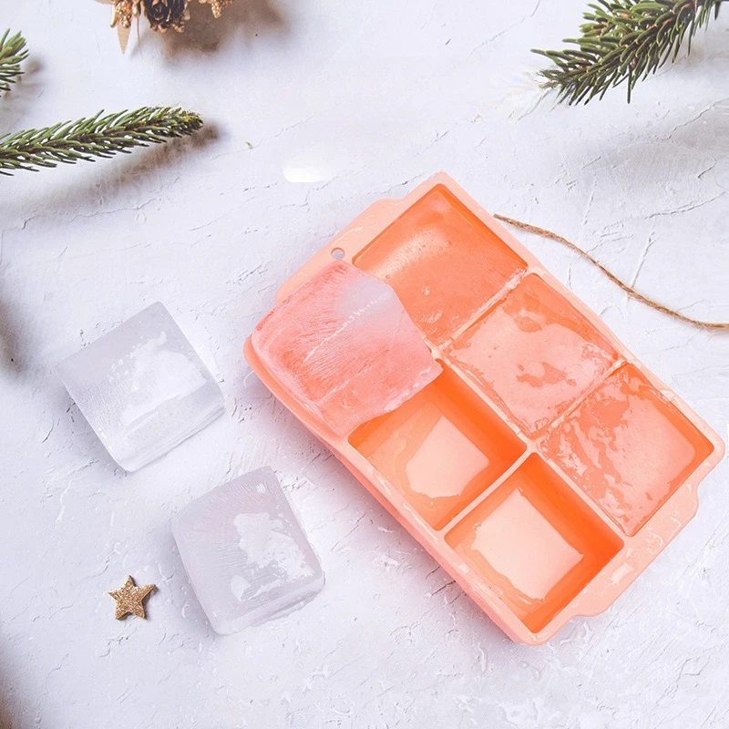 Grote ijsblokjesvorm met 6 vakken en deksels, gigantische jumbo grote siliconen ijsblokjesvorm, vierkante doos, stapelbaar, doe-het-zelf whisky-ijsmaker voor in de keuken