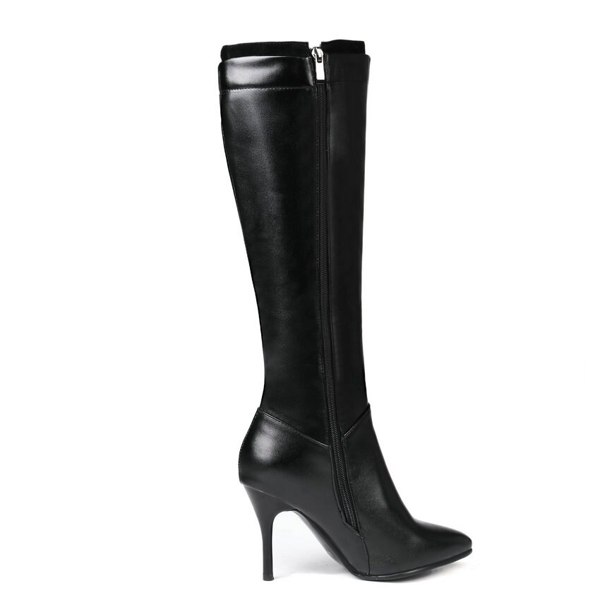 Qutaa naisten yli polven saappaat pu nahka naisten kengät ohut korkokengät vetoketju naisten saappaat iso koko 34-43