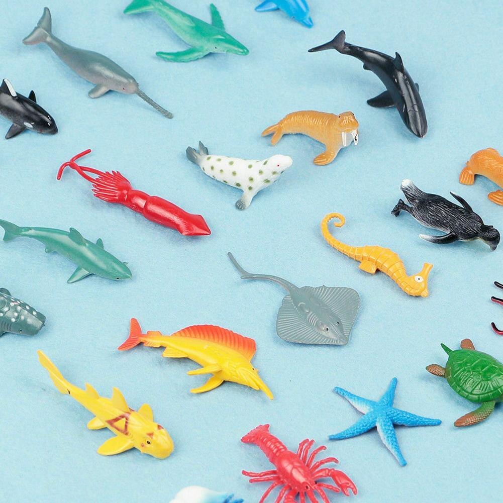 24 Pcs Zee Leven Dieren Dolfijn Krab Haai Schildpad Model Action Figures Beeldjes Ocean Marine Aquarium Miniatuur Onderwijs Speelgoed