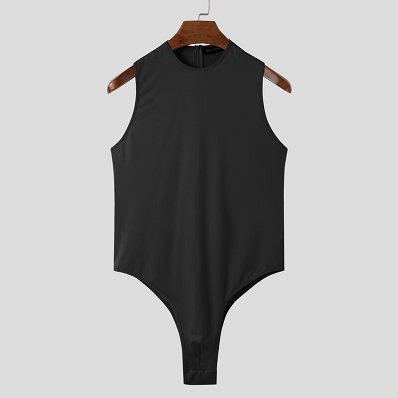 INCERUN Men Bodysuits Underwear Round Neck Sleeveless Solid Color Fitness Cozy Pajamas Rompers Sexy 2022 Mens Bodysuit S-5XL: Black / 4XL