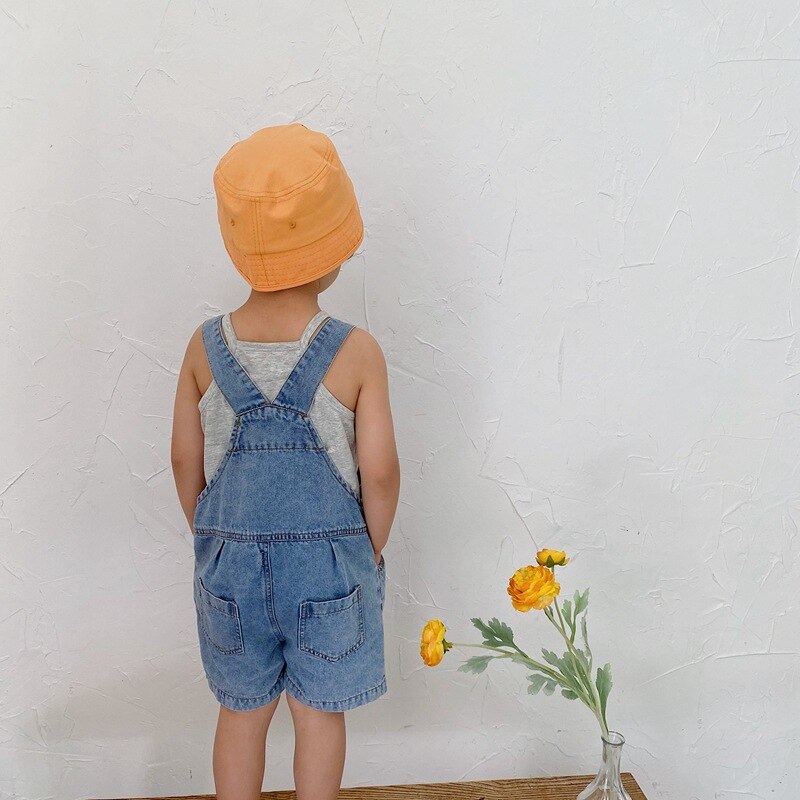 Été bébé garçons salopette décontracté en vrac shorts style coréen enfants couleur unie denim jarretelles