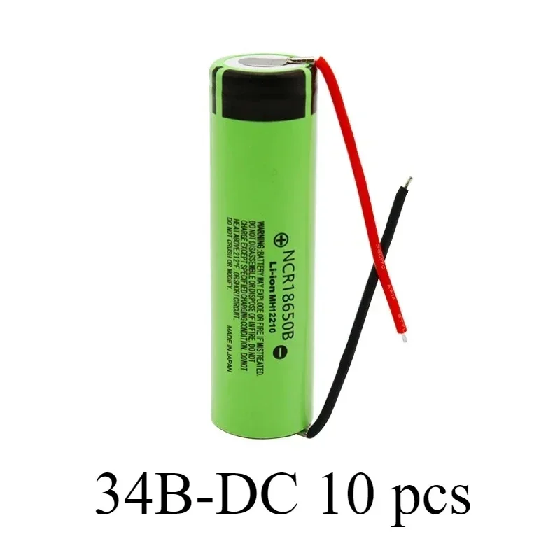 18650 battery 3400mAh 3.7V lithium battery NCR18650B 3400mah suitable for flashlight battery+DIY wire assembly: Gold