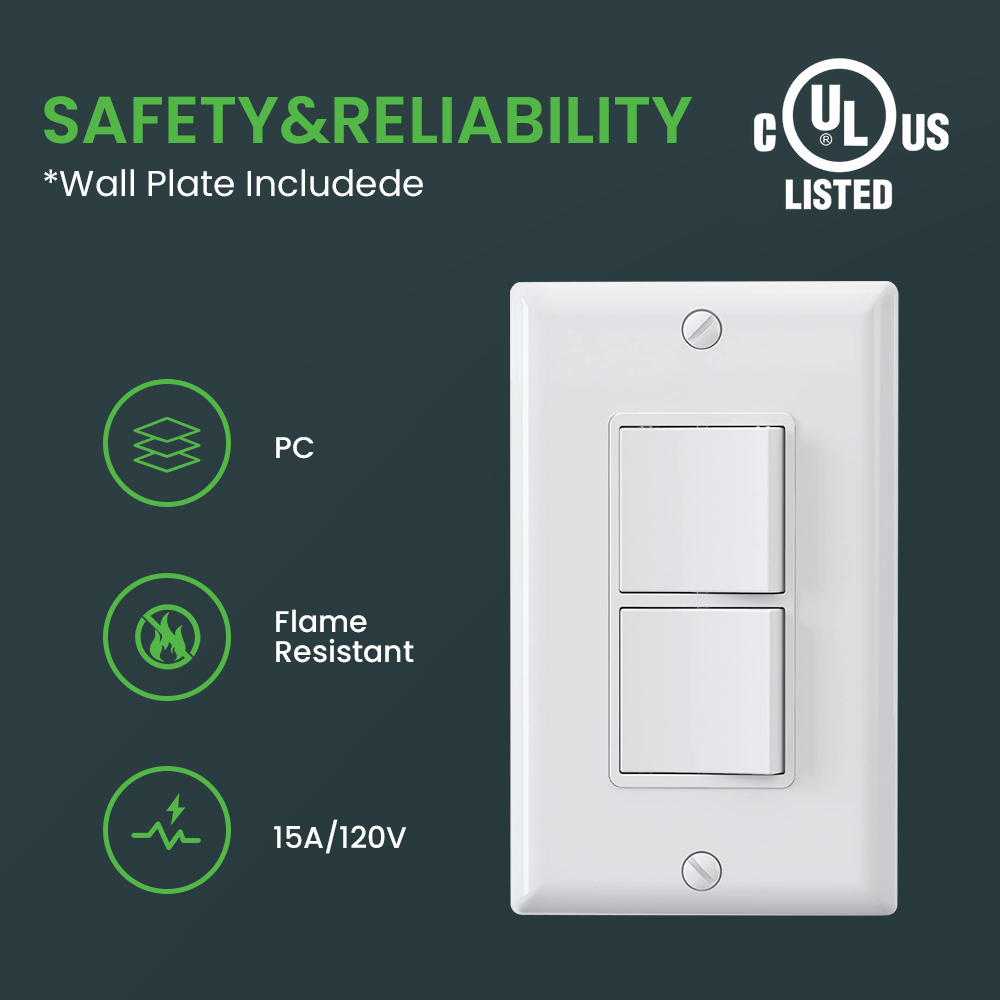 1pc US standard double switch, large size, with PVC white panel, wall panel light switch socket cover